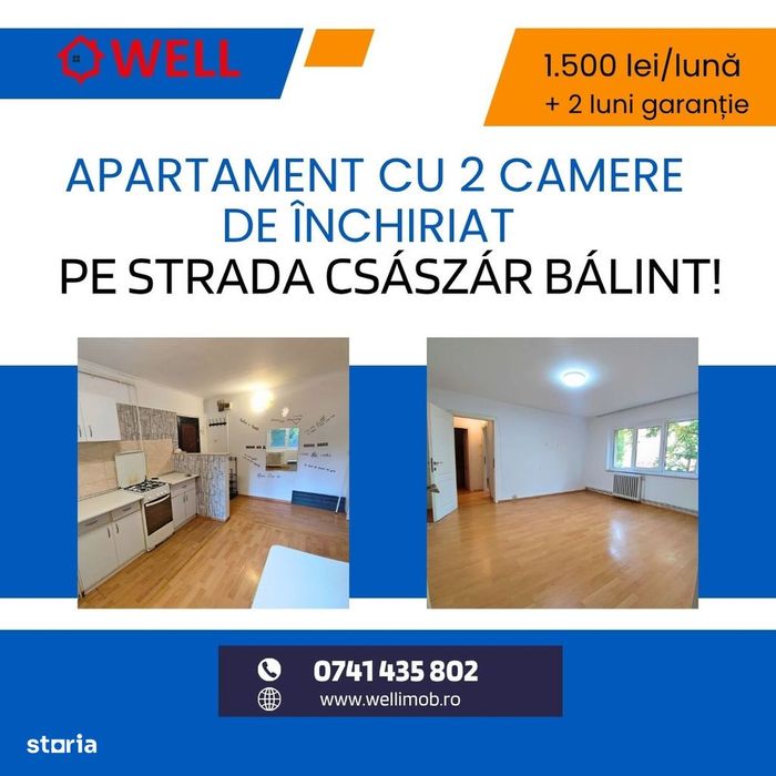 Apartament cu 2 camere de închiriat pe strada Császár Bálint!