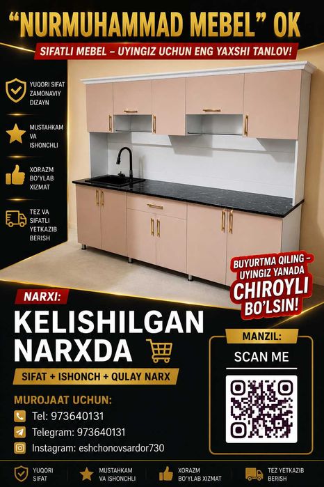 Yangi zamonaviy oshxona mebeli