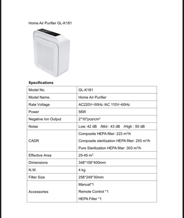 Воздухоочиститель 45-50 квм