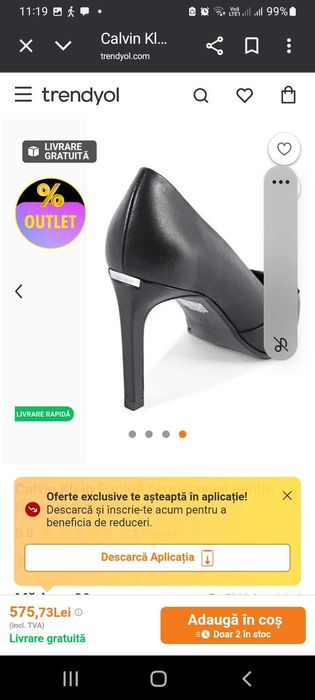 Pantofi din piele Calvin Klein, mărimea 39