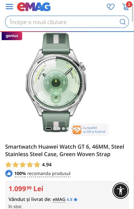 MDM vinde: Huawei Watch GT 6 46mm Green.