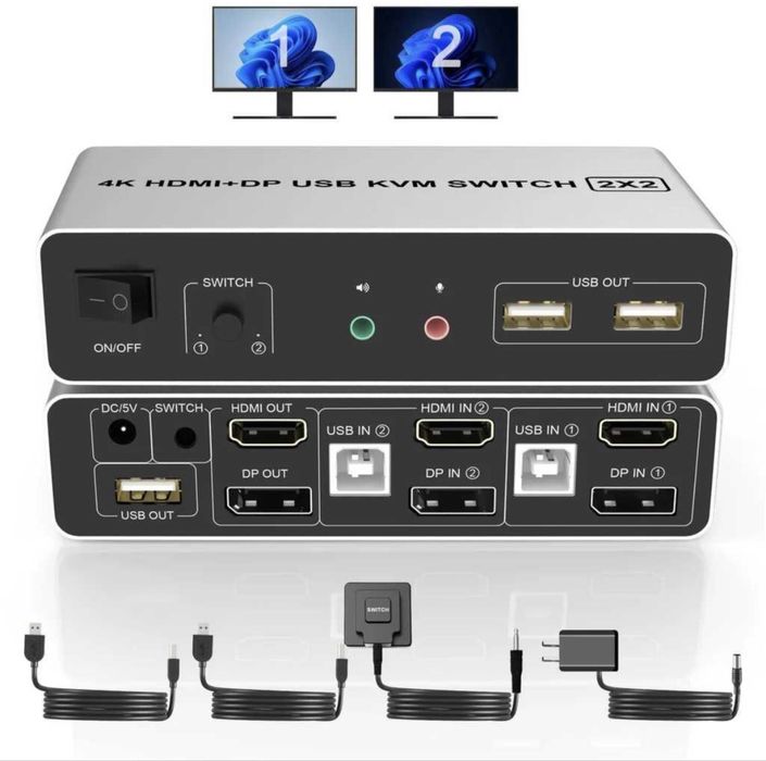 DisplayPort HDMI Switch KVM monitor dublu 2 computere 4K 60Hz Display extins 2 porturi Switch ieșire audio pentru microfon 3 porturi USB PC Computer
