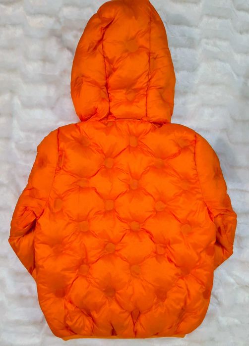 Geacă gluga portocaliu intens unisex puf natural mărime 110cm (4-5 ani)