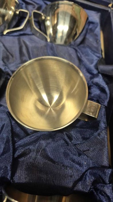 Винтидж комплект за кафе и чай от неръждаема стомана - чаши и каничка