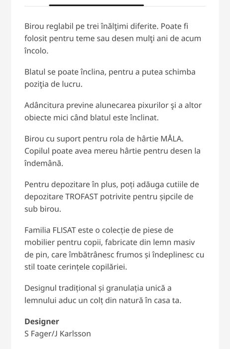 Birou Flisat Ikea copii inaltime reglabila