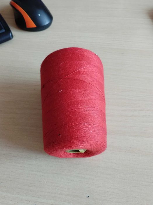 Бобина  нитки, белый, красный, материал-полиэстер, 1 мм, 10000 м