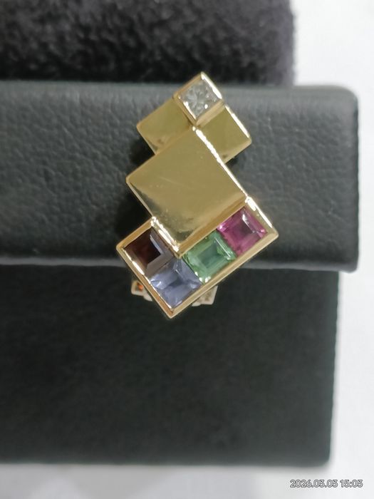 Vind cercei art deco din aur 18kt cu safir si diamante