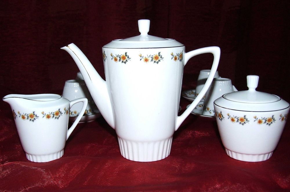 Serviciu de cafea, portelan fin, pictat manual, 15 piese, ABSOLUT NOU