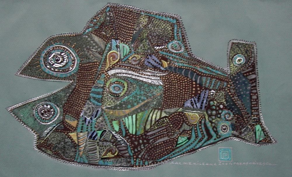 Pestele, hartie, tehnica mixta, 50/70cm