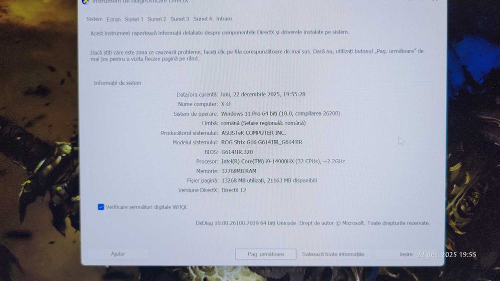 Laptop Asus ROG Strix G16 2023, i9 14th gen, 32 gb ram 5600, 4070 8 gb