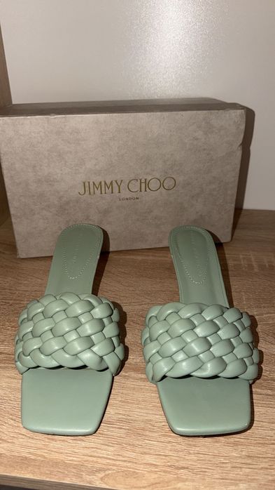 Sandale papuci toc mic verde apa