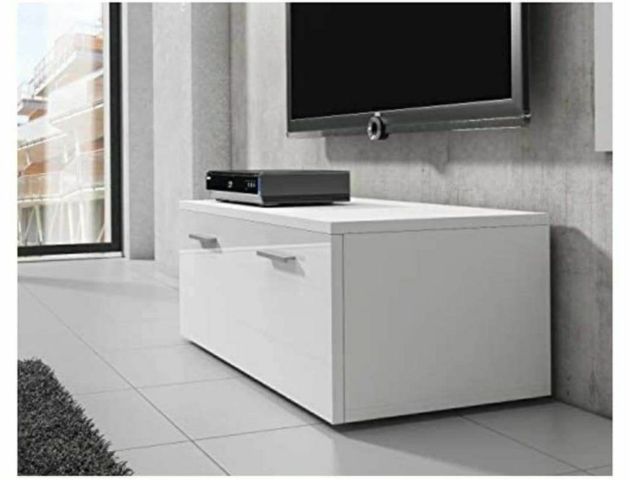 COMODA TV Stand Boston Body White Mat / Față Alb Alb Lucios (100 cm)