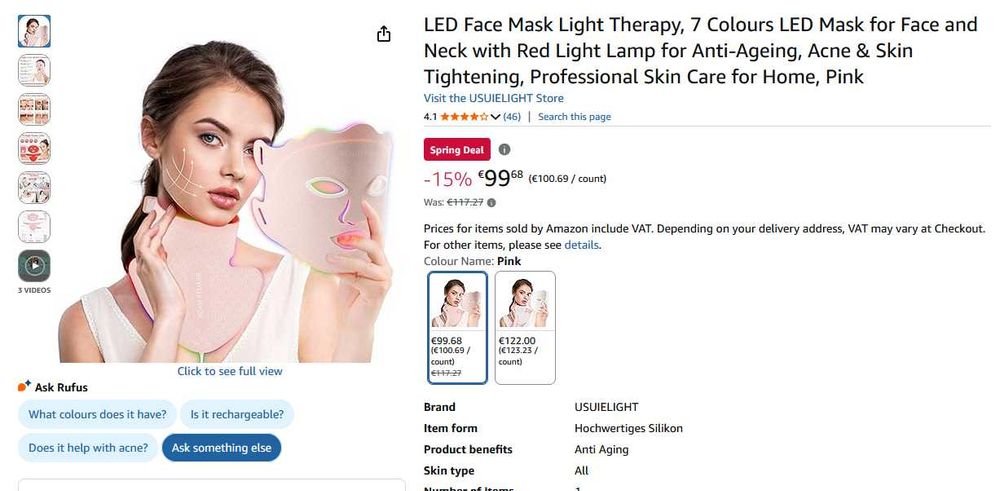 Masca LED cu lumina rosie terapie