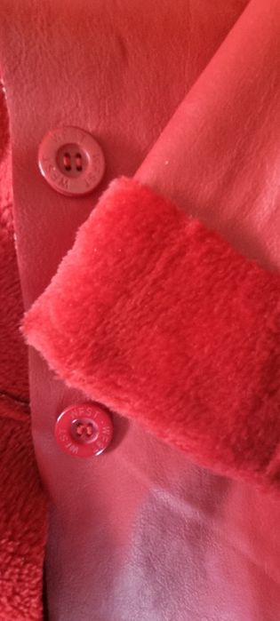 Palton Roșu piele ecologica, îmblănit, din Italia