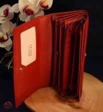 Дамско портмоне от естествена кожа с цветно термо трансферно фолио