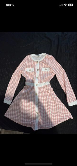 Rochie roz cu alb carouri