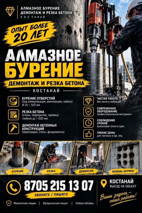 Алмазная Резка бурение демонтаж