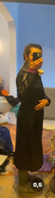 Черно Дамско кожено палто / кожен шлифер - истинска естествена кожа