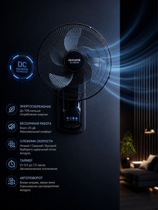 Настенный вентилятор AIWA AW-DC45W DC Inverter c пультом и таймером