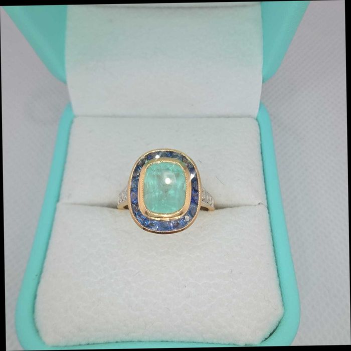 Inel Aur 14 kt Smarald de Columbia,safire,diamante naturale