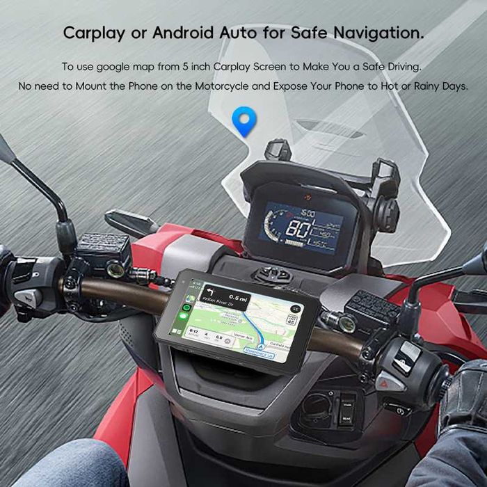 Навигация за мотор мултимедия за мотоциклет CarPlay / Android Auto Водойстойчива IP67 Мото дисплей екран