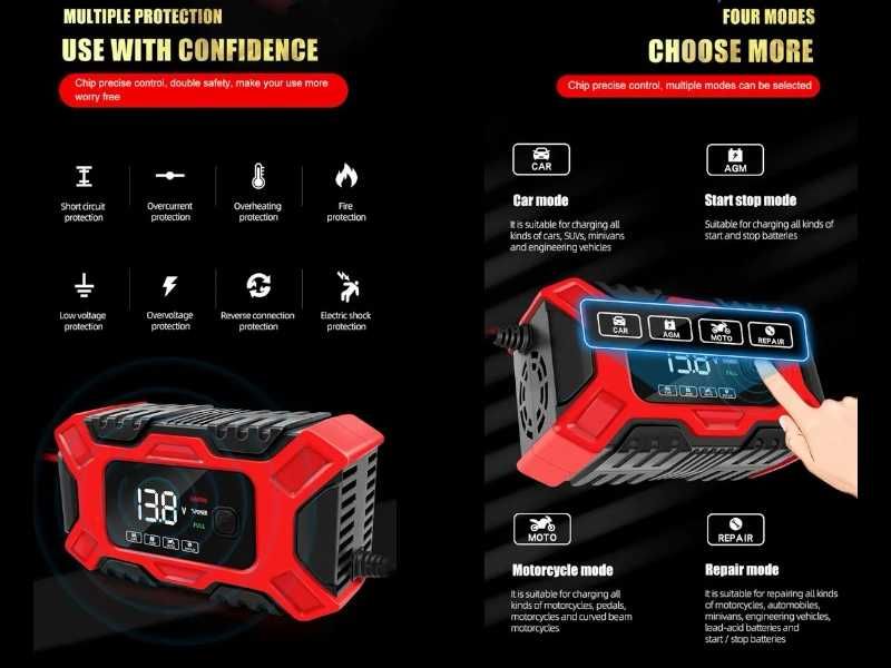 Автоматично Smart Смарт Импулсно Зарядно за Акумулатор 12V 6A
