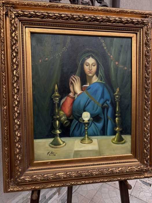 Superba pictura in ulei pe panza-semnata-Fecioara Maria-Franta