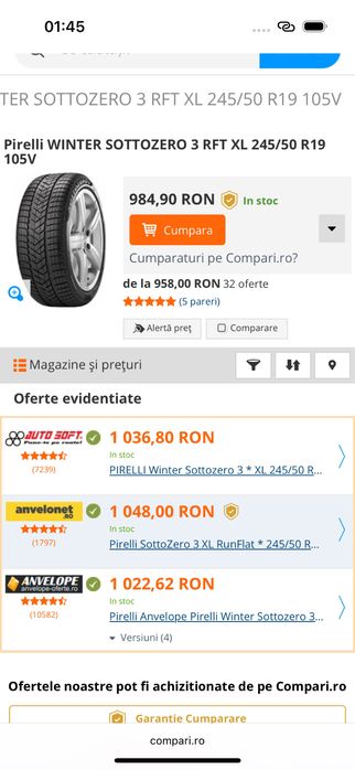 245/50R19 Pirelli Run Flat Steluta Stare perfecta