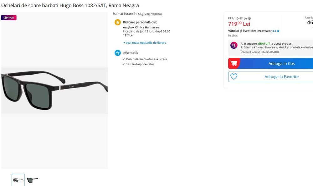 Ochelari de soare barbati Hugo Boss 1082/S/IT, Rama Neagra