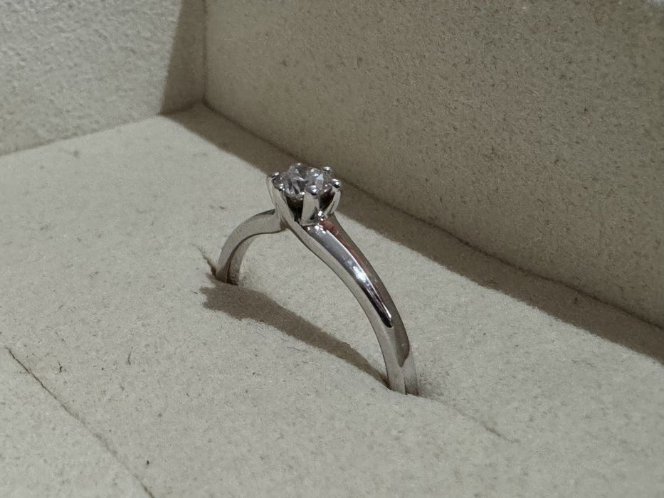 Inel logodna TEILOR aur alb 18k, cu diamant natural 0.202 ct - certificat