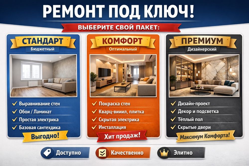 Ремонт под ключ Квартиры. Офисы. Магазины. Кафе. Салоны. Аптеки