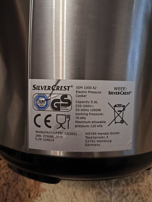 Oala sub presiune electrica Silvercrest