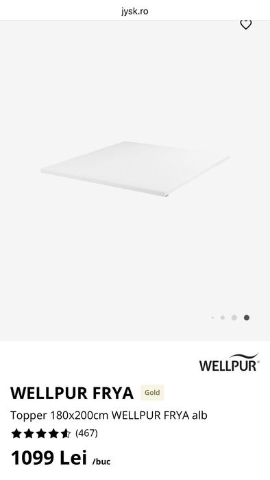 Topper alb/ saltea superioara pentru pat 180x200.