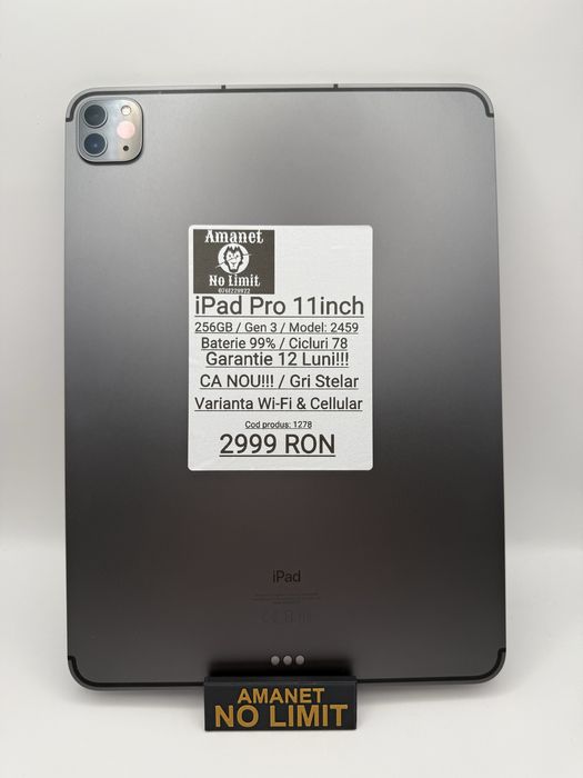 iPad Pro Generatia 3  Cellular & Wi-Fi 256GB/ 8GB CA NOU Garantie 1AN.