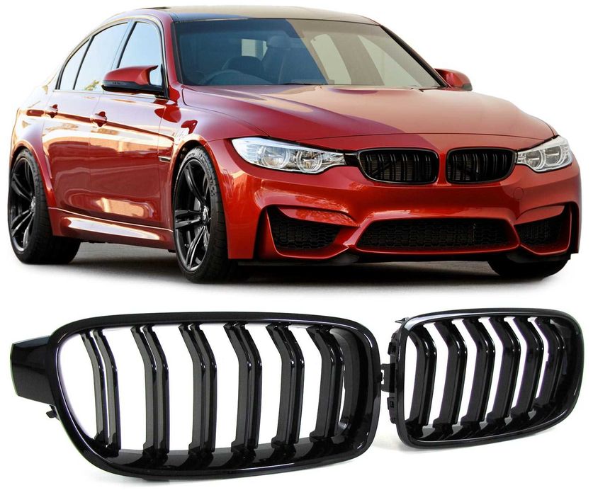 Grila dubla sport tuning BMW F30 F31 M LOOK negru lucios NOU
