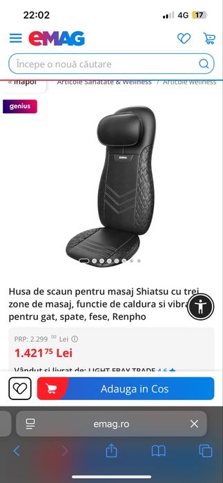 Husa de scaun pentru masaj shiatsu cu trei zone de masaj