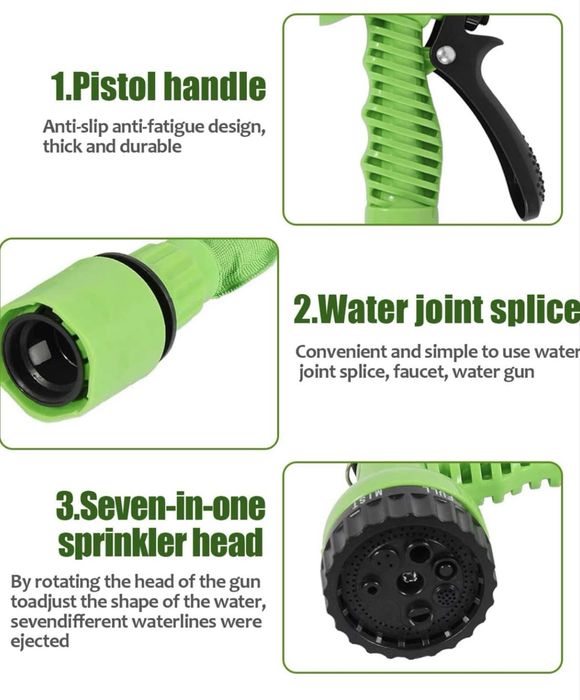 Furtun extensibil 30m cu pistol 8 funcții – Ideal pentru grădină!