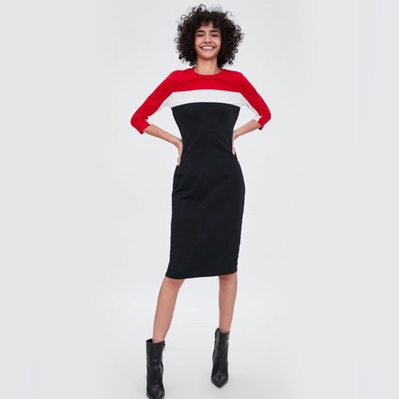 Zara рокля в бяло, червено и черно