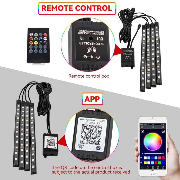 Kit led lumini auto ambientale RGB picoare bluetooth 12v Apple/Android