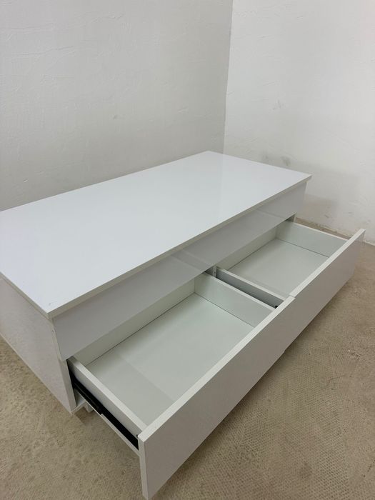 Холна маса HOMCOM със скрито място за съхранение (повдигаш се плот) и 2 чекмеджета, бял гланц