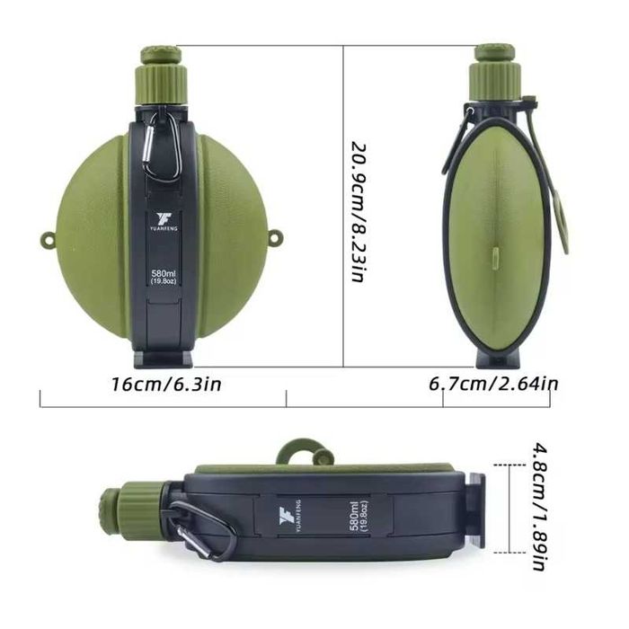 Sticla de Apa Pliabila din Silicon fara BPA, cu Busola si Carabina