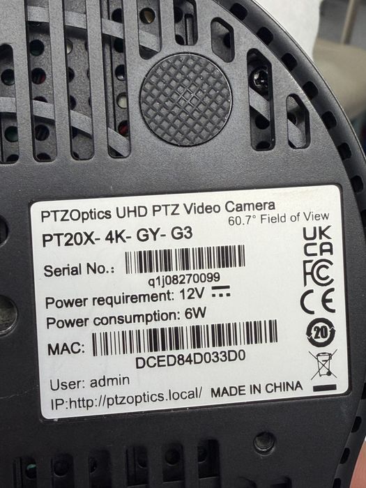 Camera Video Ptzoptics PT20X-4K-GY-G3