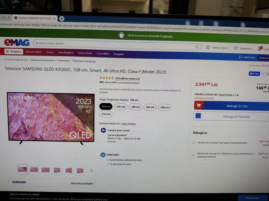 Smart TV QLED SAMSUNG 43Q60C, 108 cm, 4K Ultra HD