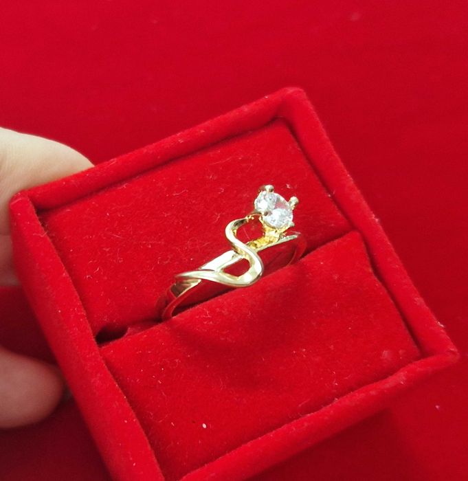 GR117,inel placat aur 14k, model logodna, inedit, zirconiu alb,superb