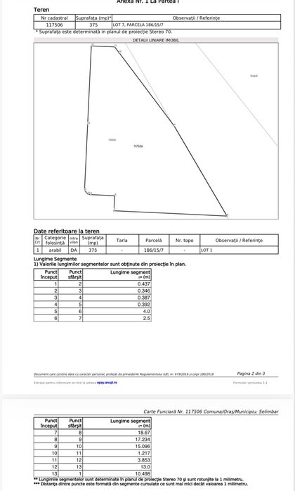 Teren intravilan 375 mp Selimbar pt casa individuala