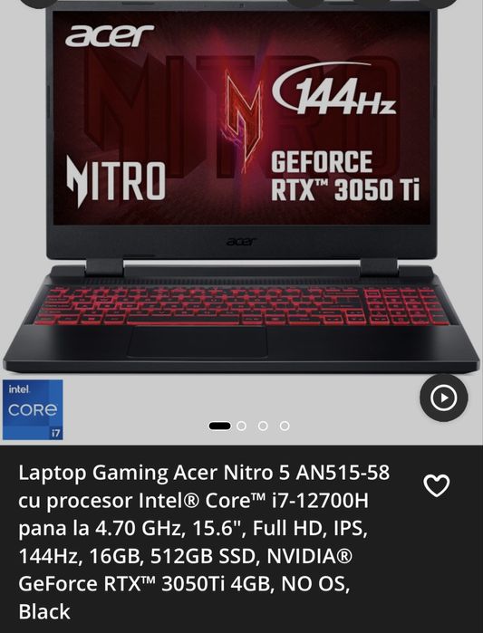 Laptop Gaming Acer Nitro 5 AN515-58 + Windows 10 + Cooler