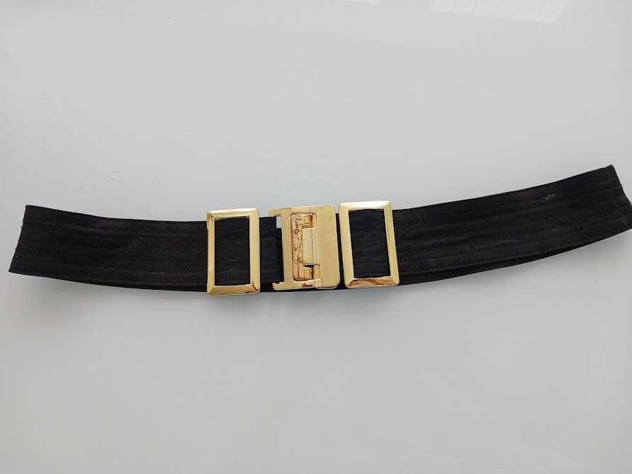 Черен дамски колан, текстил с минимална еластчност за талия 90-97см.