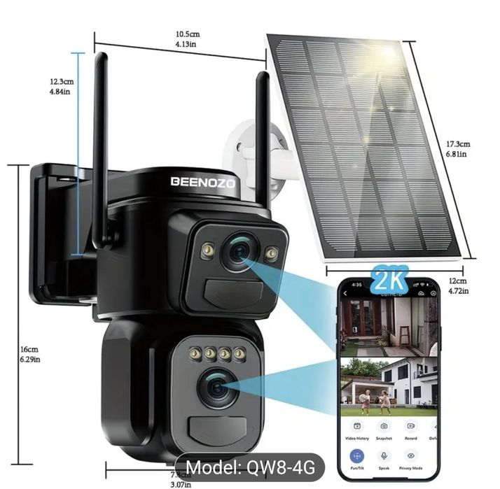 Cameră de supraveghere pentru exterior cu cartelă 4G și panou solar