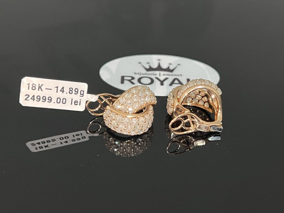 Bijuteria Royal CB : Cercei cu diamante aur 18K 750 14,89 grame