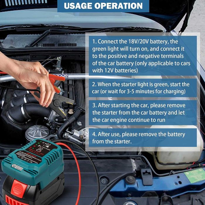 Адаптер за стартер за Bosch Professional 18V батерия 11 Gauge Booster кабели за 12V